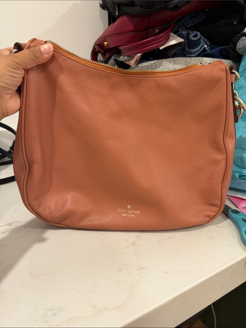 kate spade Pebbled Leather Shoulder Bag in Warm Tan